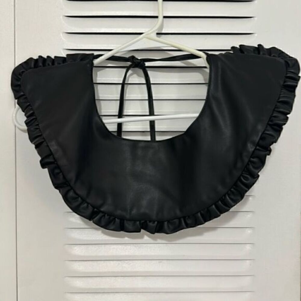 Steve Madden Black Pleather Collar with Ruffles Gamine Cute Peter Pan Punk Goth